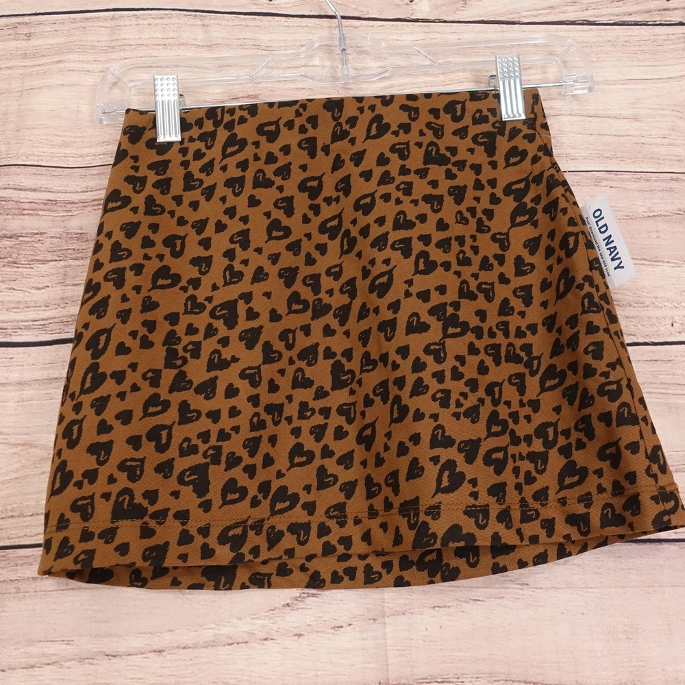 New! Old Navy Skirt Girls 8 Brown Animal Print Knit Mini Elastic Waist